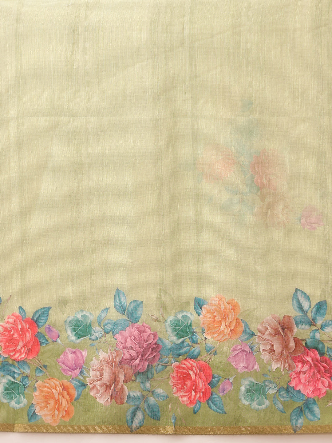 Hiral Fashion Green Banarasi Silk Cotton Floral Digital Print Saree | Swadesiicart
