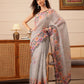 Hiral Fashion Grey Banarasi Silk Cotton Floral Digital Print Saree | Swadesiicart