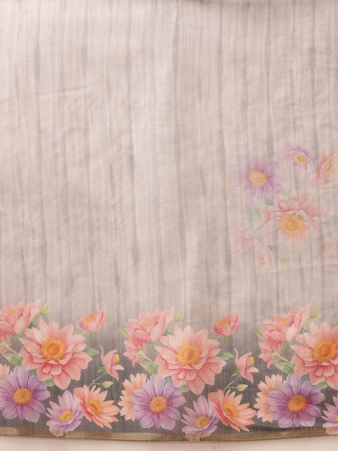 Hiral Fashion Grey Banarasi Silk Cotton Floral Digital Print Saree | Swadesiicart