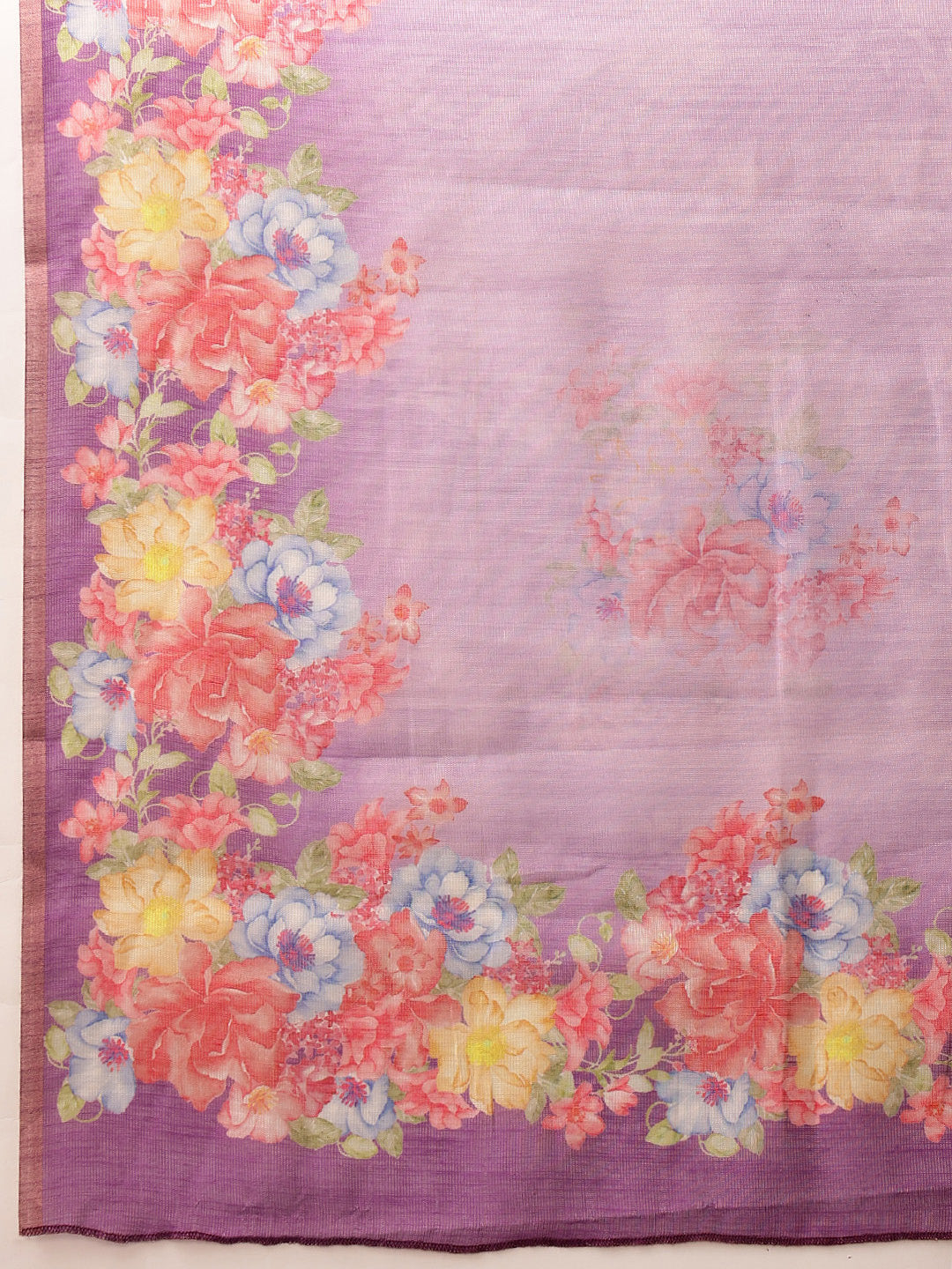 Hiral Fashion Lavender Banarasi Silk Cotton Floral Digital Print Saree | Swadesiicart