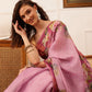 Hiral Fashion Pink Banarasi Silk Cotton Floral Digital Print Saree | Swadesiicart