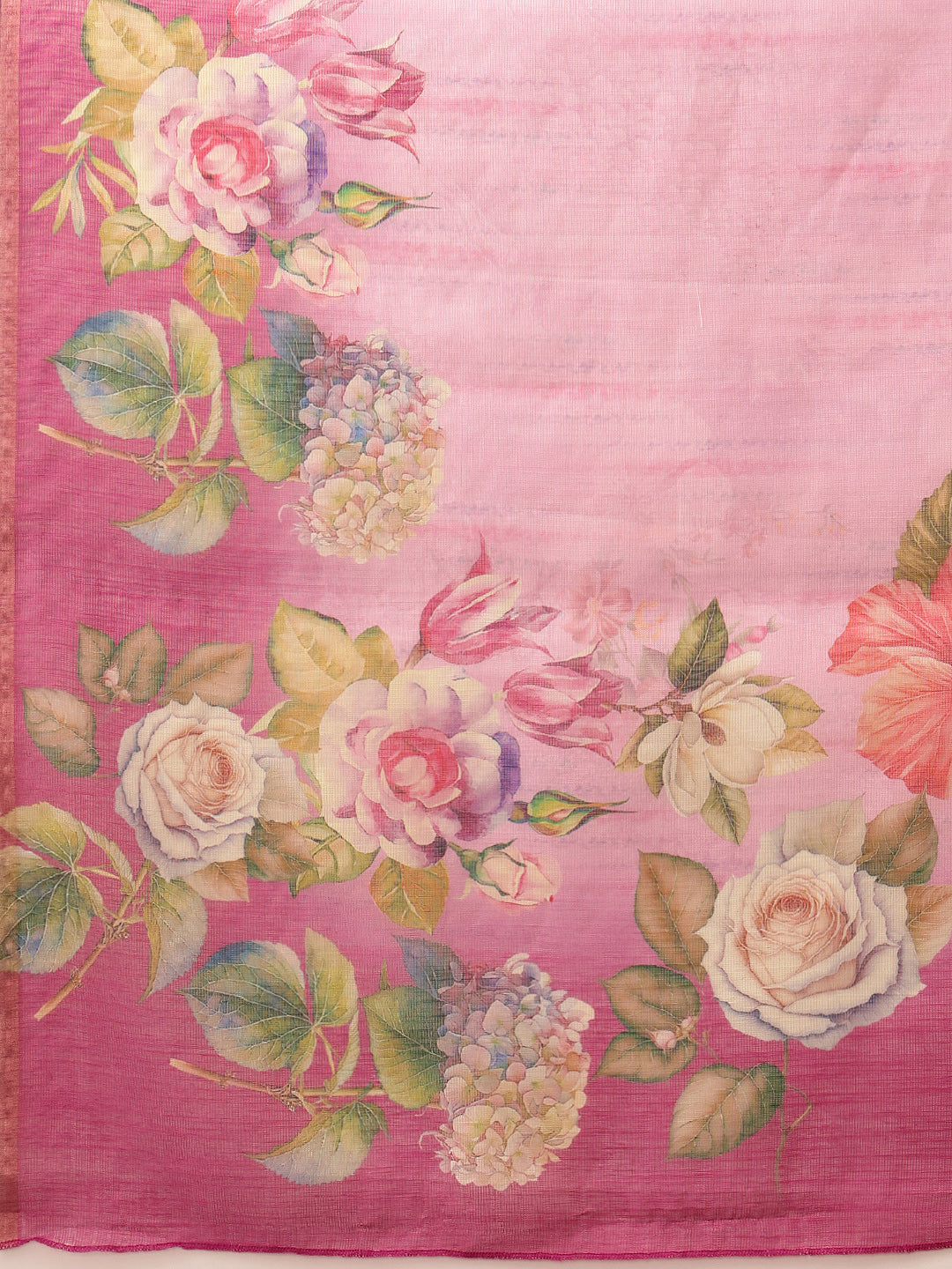 Hiral Fashion Pink Banarasi Silk Cotton Floral Digital Print Saree | Swadesiicart