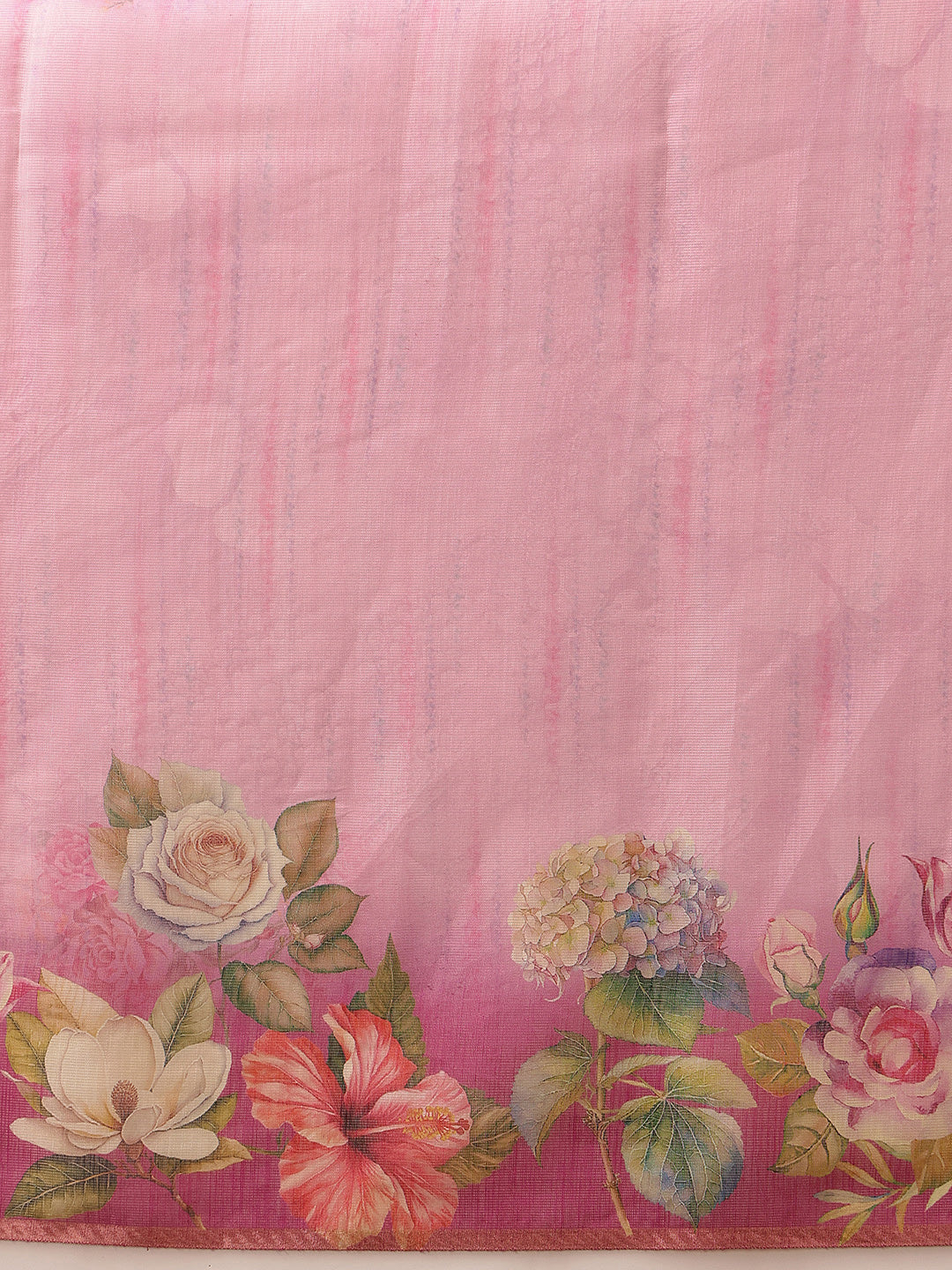 Hiral Fashion Pink Banarasi Silk Cotton Floral Digital Print Saree | Swadesiicart