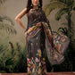 Hiral Fashion Black Banarasi Cotton Blend Floral Digital Printed Saree | Swadesiicart