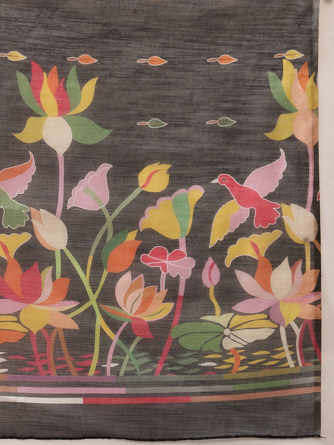 Hiral Fashion Black Banarasi Cotton Blend Floral Digital Printed Saree | Swadesiicart