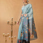 Hiral Fashion Blue Banarasi Cotton Silk Floral Digital Printed Saree | Swadesiicart