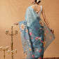 Hiral Fashion Blue Banarasi Cotton Silk Floral Digital Printed Saree | Swadesiicart