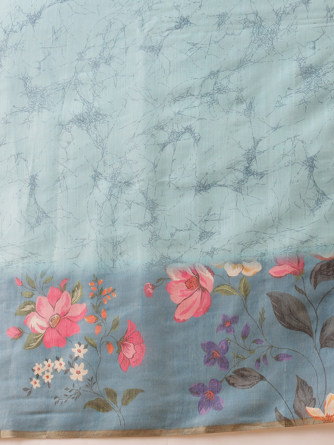 Hiral Fashion Blue Banarasi Cotton Silk Floral Digital Printed Saree | Swadesiicart