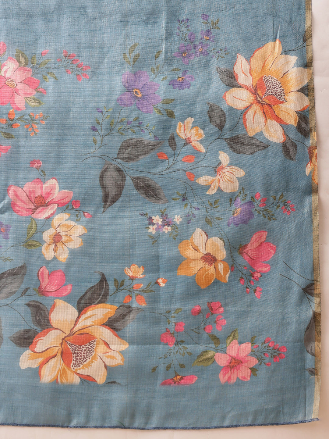 Hiral Fashion Blue Banarasi Cotton Silk Floral Digital Printed Saree | Swadesiicart