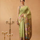 Hiral Fashion Olive Banarasi Cotton Silk Floral Digital Printed Saree | Swadesiicart