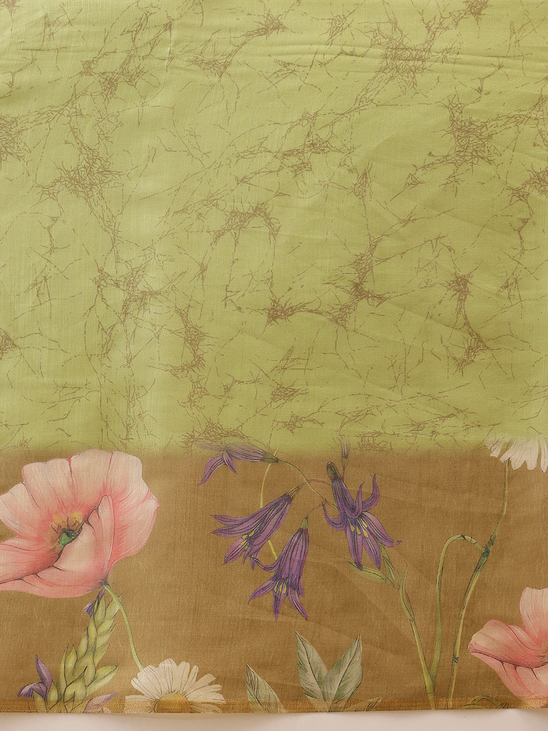Hiral Fashion Olive Banarasi Cotton Silk Floral Digital Printed Saree | Swadesiicart