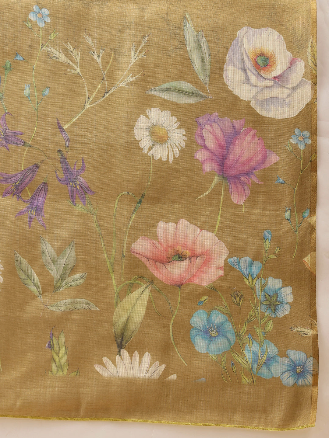 Hiral Fashion Olive Banarasi Cotton Silk Floral Digital Printed Saree | Swadesiicart