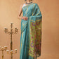 Hiral Fashion Teal Banarasi Cotton Silk Lahariya Digital Printed Saree | Swadesiicart