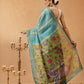 Hiral Fashion Teal Banarasi Cotton Silk Lahariya Digital Printed Saree | Swadesiicart