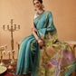 Hiral Fashion Teal Banarasi Cotton Silk Lahariya Digital Printed Saree | Swadesiicart