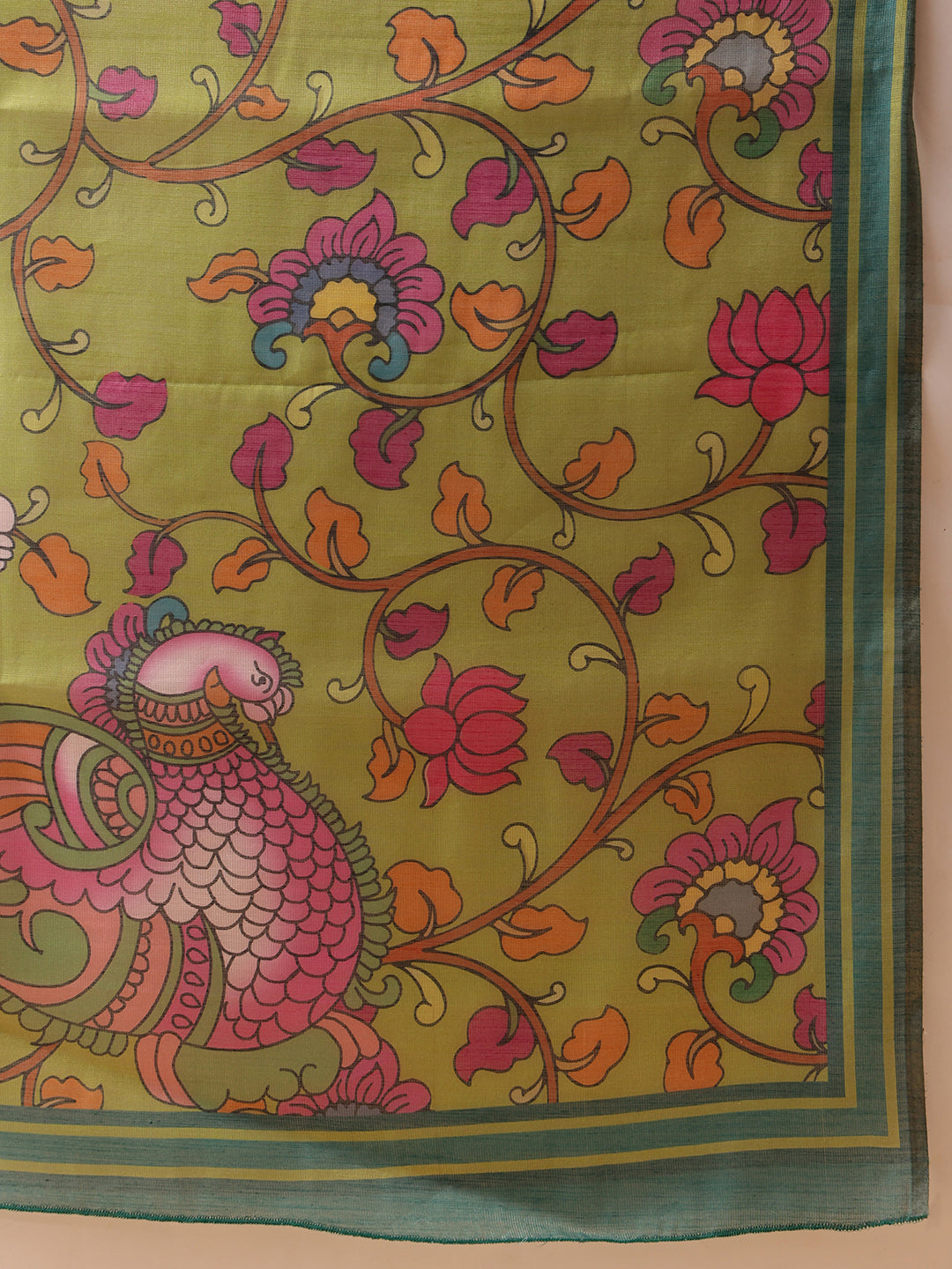 Hiral Fashion Teal Banarasi Cotton Silk Lahariya Digital Printed Saree | Swadesiicart