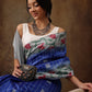 Blue Silk Blend Digital Print Striped Saree with Unstitched Blouse - Hiral Fashion | Swadesiicart