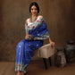 Blue Silk Blend Digital Print Striped Saree with Unstitched Blouse - Hiral Fashion | Swadesiicart