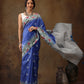 Blue Silk Blend Digital Print Striped Saree with Unstitched Blouse - Hiral Fashion | Swadesiicart