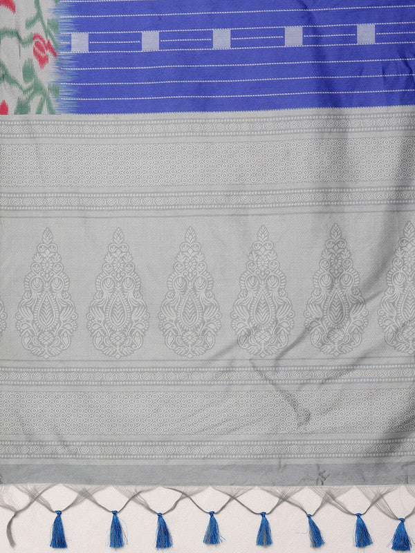 Blue Silk Blend Digital Print Striped Saree with Unstitched Blouse - Hiral Fashion | Swadesiicart