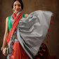 Orange Silk Blend Digital Print Striped Saree with Unstitched Blouse - Hiral Fashion | Swadesiicart