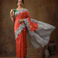 Orange Silk Blend Digital Print Striped Saree with Unstitched Blouse - Hiral Fashion | Swadesiicart