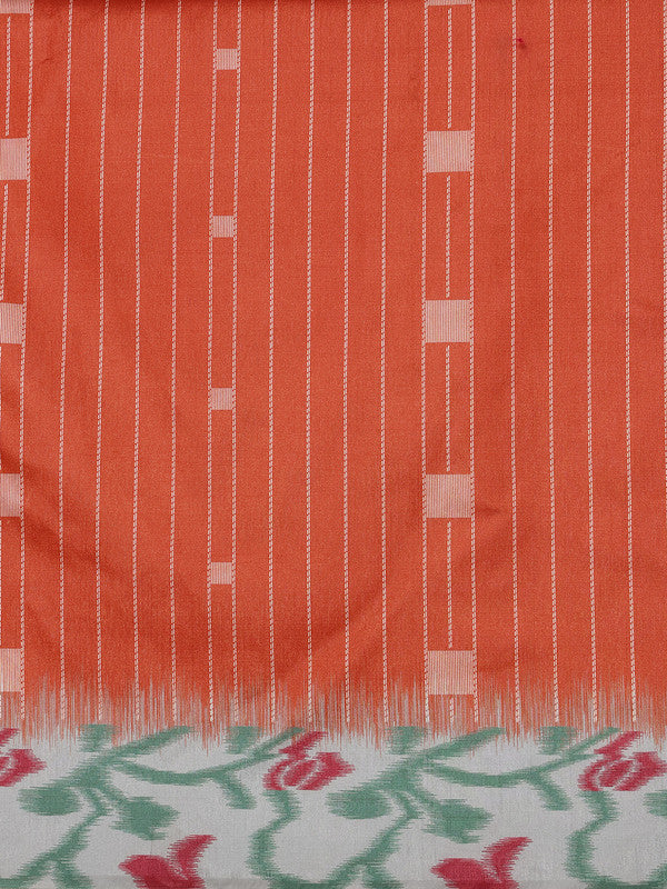 Orange Silk Blend Digital Print Striped Saree with Unstitched Blouse - Hiral Fashion | Swadesiicart