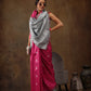 Pink Silk Blend Digital Print Striped Saree with Unstitched Blouse - Hiral Fashion | Swadesiicart