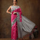 Pink Silk Blend Digital Print Striped Saree with Unstitched Blouse - Hiral Fashion | Swadesiicart