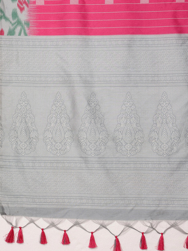 Pink Silk Blend Digital Print Striped Saree with Unstitched Blouse - Hiral Fashion | Swadesiicart