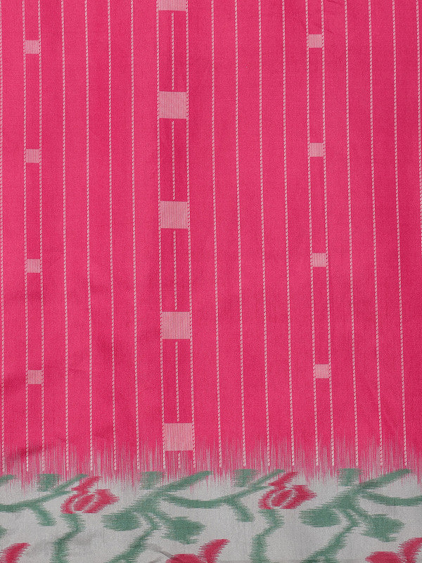 Pink Silk Blend Digital Print Striped Saree with Unstitched Blouse - Hiral Fashion | Swadesiicart