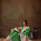 Green Silk Blend Digital Print Striped Saree with Unstitched Blouse - Hiral Fashion | Swadesiicart