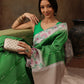 Green Silk Blend Digital Print Striped Saree with Unstitched Blouse - Hiral Fashion | Swadesiicart