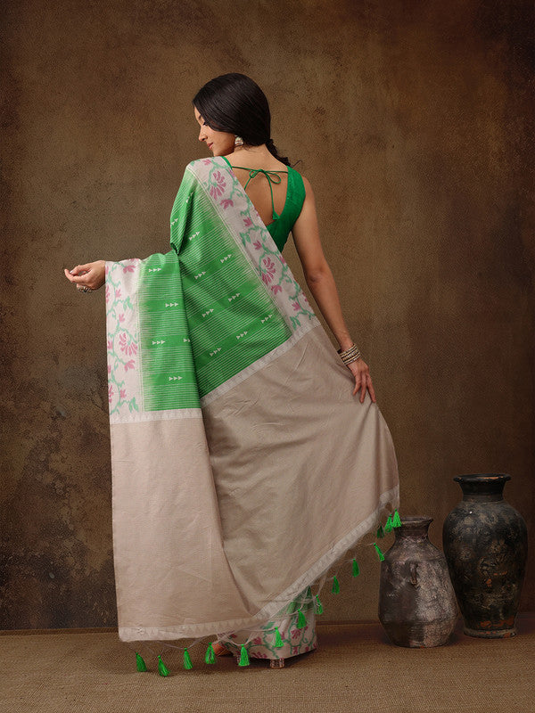 Green Silk Blend Digital Print Striped Saree with Unstitched Blouse - Hiral Fashion | Swadesiicart