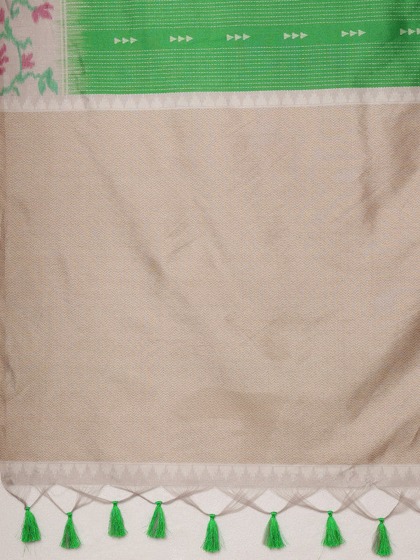 Green Silk Blend Digital Print Striped Saree with Unstitched Blouse - Hiral Fashion | Swadesiicart