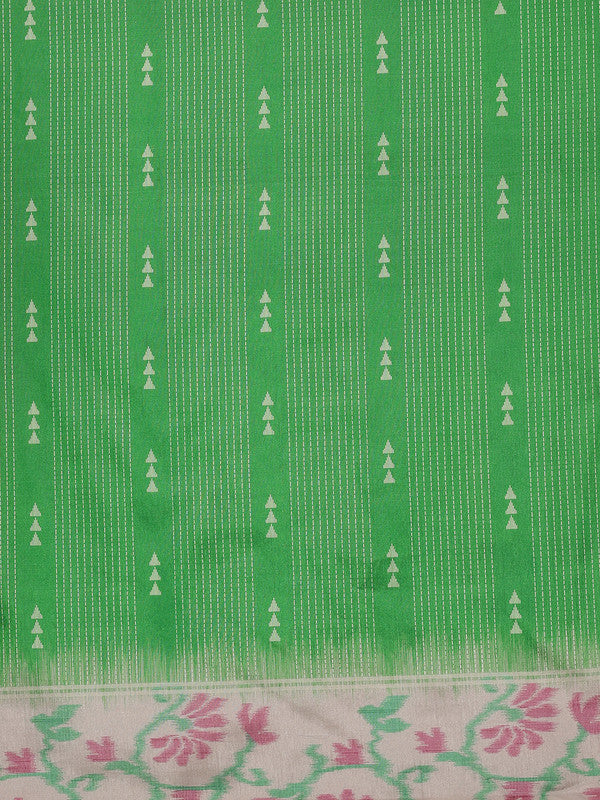 Green Silk Blend Digital Print Striped Saree with Unstitched Blouse - Hiral Fashion | Swadesiicart