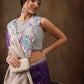 Purple Silk Blend Digital Print Striped Saree with Unstitched Blouse - Hiral Fashion | Swadesiicart