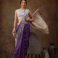 Purple Silk Blend Digital Print Striped Saree with Unstitched Blouse - Hiral Fashion | Swadesiicart