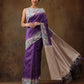 Purple Silk Blend Digital Print Striped Saree with Unstitched Blouse - Hiral Fashion | Swadesiicart