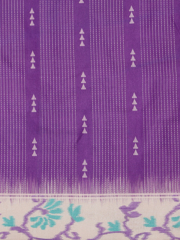 Purple Silk Blend Digital Print Striped Saree with Unstitched Blouse - Hiral Fashion | Swadesiicart