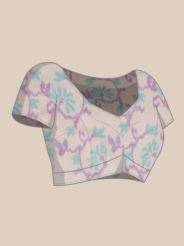 Purple Silk Blend Digital Print Striped Saree with Unstitched Blouse - Hiral Fashion | Swadesiicart