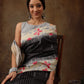 Black Silk Blend Digital Print Striped Saree with Unstitched Blouse - Hiral Fashion | Swadesiicart
