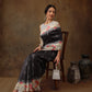 Black Silk Blend Digital Print Striped Saree with Unstitched Blouse - Hiral Fashion | Swadesiicart