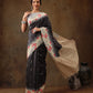 Black Silk Blend Digital Print Striped Saree with Unstitched Blouse - Hiral Fashion | Swadesiicart