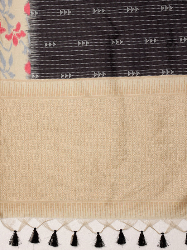 Black Silk Blend Digital Print Striped Saree with Unstitched Blouse - Hiral Fashion | Swadesiicart