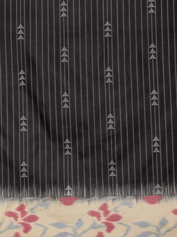 Black Silk Blend Digital Print Striped Saree with Unstitched Blouse - Hiral Fashion | Swadesiicart