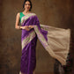 Purple Silk Blend Digital Print Striped Saree with Unstitched Blouse - Hiral Fashion | Swadesiicart
