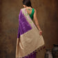 Purple Silk Blend Digital Print Striped Saree with Unstitched Blouse - Hiral Fashion | Swadesiicart
