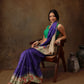 Royal Blue Silk Blend Digital Print Striped Saree with Unstitched Blouse - Hiral Fashion | Swadesiicart