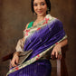 Royal Blue Silk Blend Digital Print Striped Saree with Unstitched Blouse - Hiral Fashion | Swadesiicart
